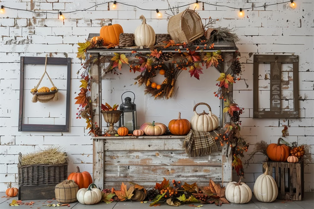 Autumn White Brick Pumpkin Photography Backdrop UK BRP7-147