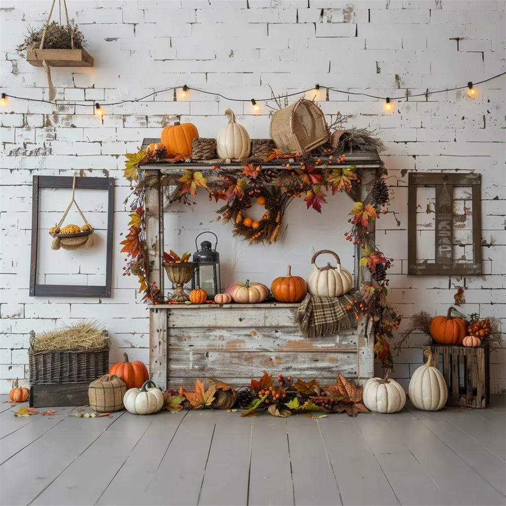 Autumn White Brick Pumpkin Photography Backdrop UK BRP7-147