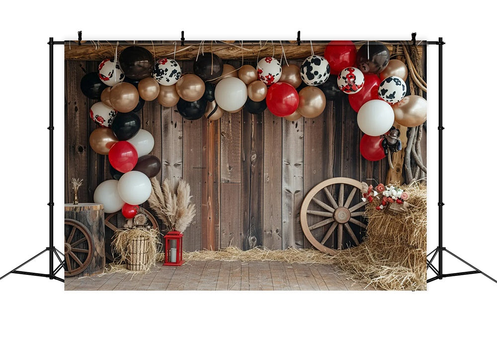 Black White Golden Balloon Barn Autumn Backdrop UK BRP7-148