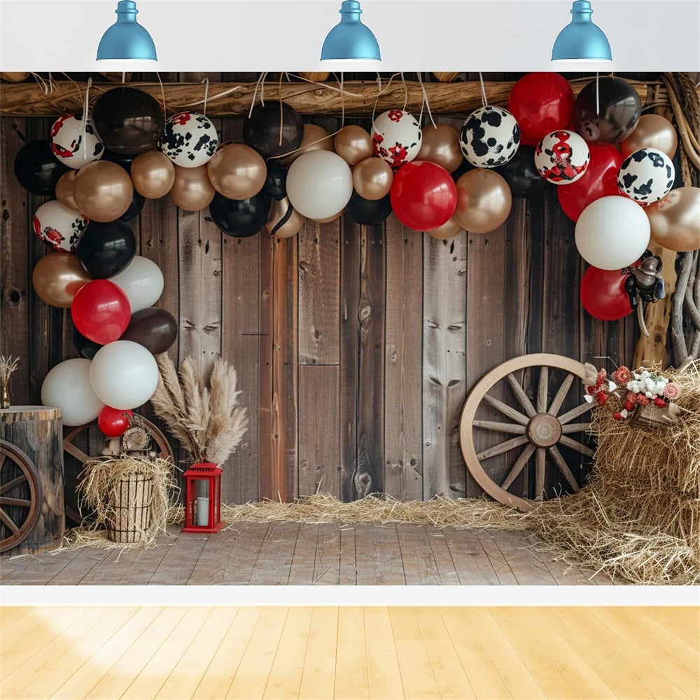 Black White Golden Balloon Barn Autumn Backdrop UK BRP7-148