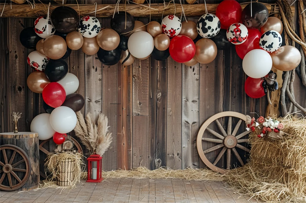 Black White Golden Balloon Barn Autumn Backdrop UK BRP7-148