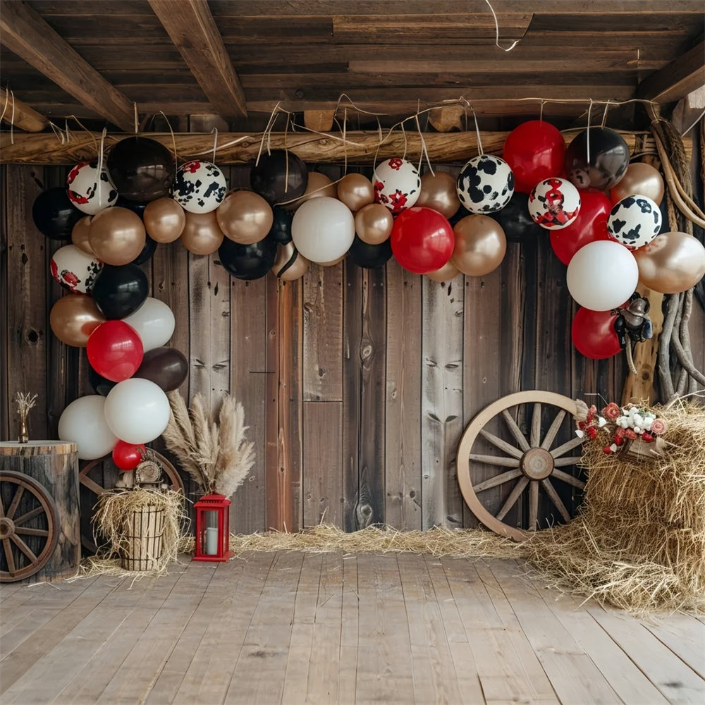 Black White Golden Balloon Barn Autumn Backdrop UK BRP7-148