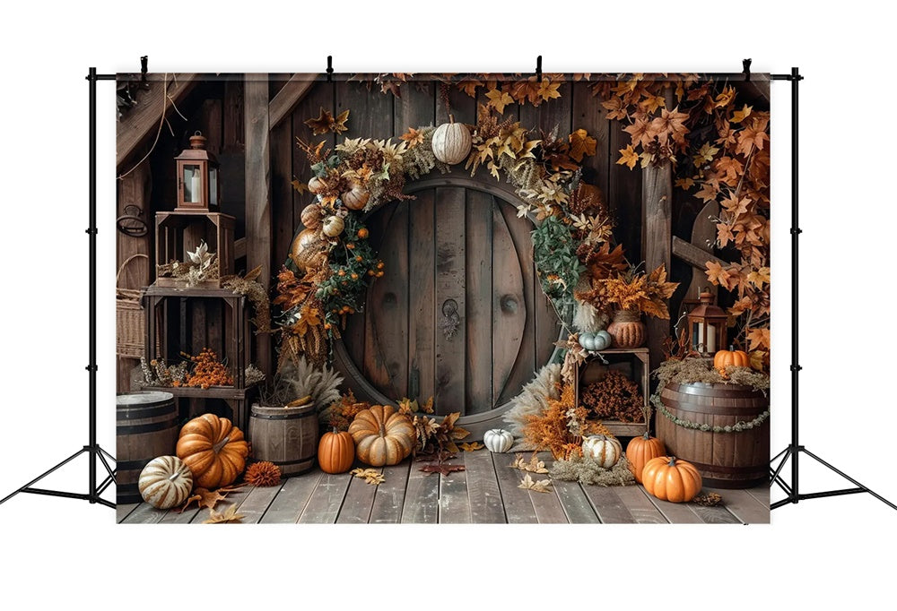 Round Pumpkin Barn Door Autumn Leaves Backdrop UK BRP7-152