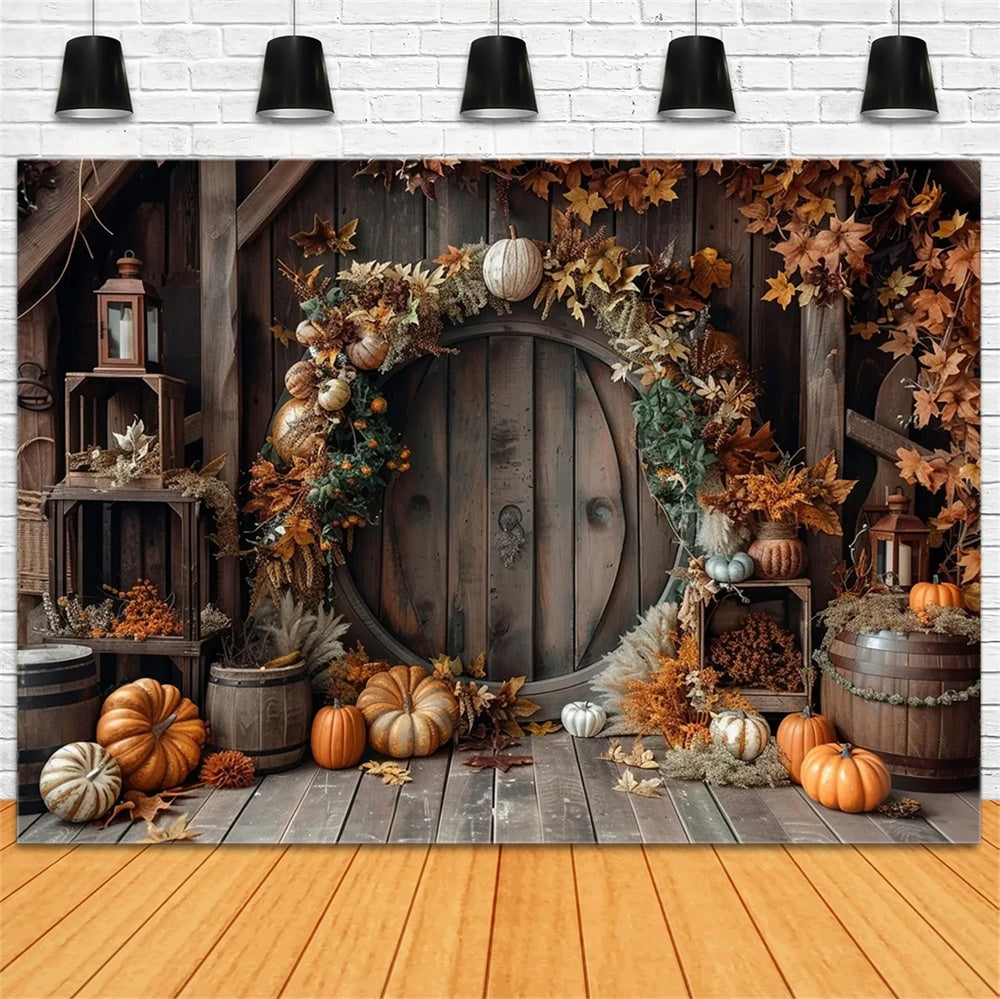 Round Pumpkin Barn Door Autumn Leaves Backdrop UK BRP7-152