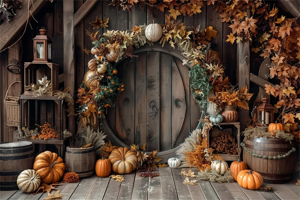 Round Pumpkin Barn Door Autumn Leaves Backdrop UK BRP7-152