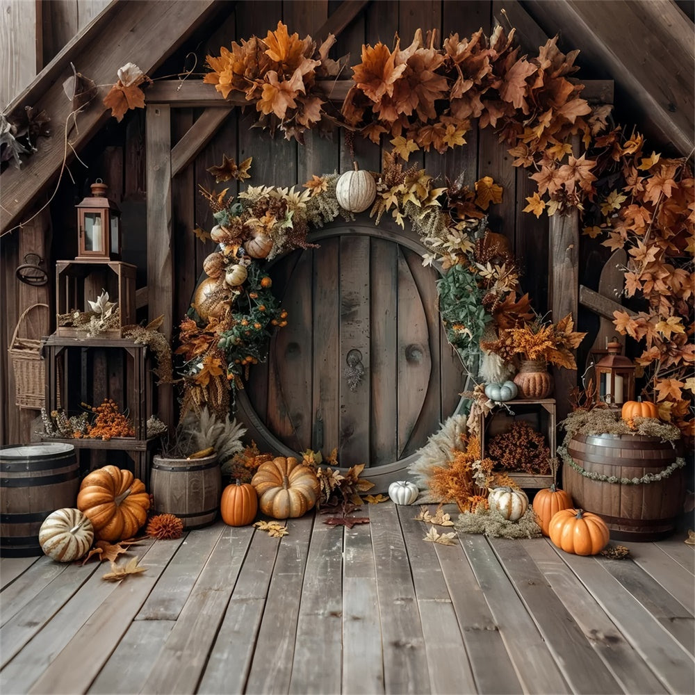 Round Pumpkin Barn Door Autumn Leaves Backdrop UK BRP7-152