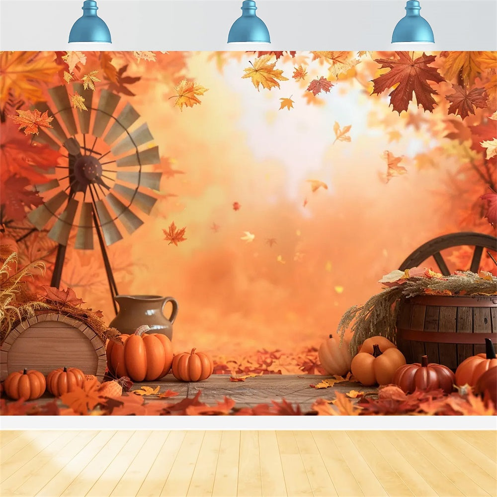 Autumn Maple Leaf Winnower Pumpkin Backdrop UK BRP7-154