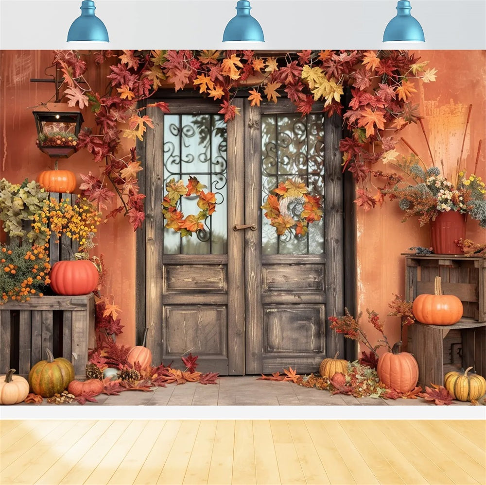 Autumn Orange Wall with Leaves Pumpkin Backdrop UK BRP7-157