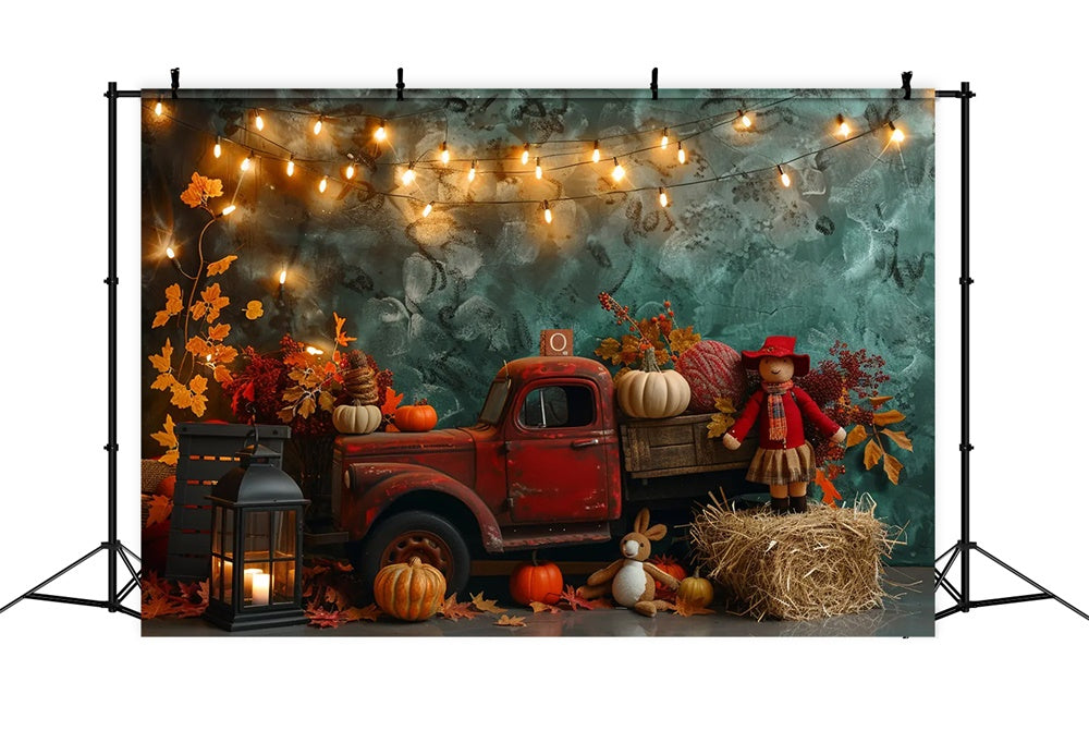 Autumn Red Truck filled with Pumpkin Backdrop UK BRP7-159