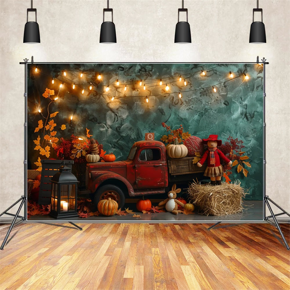 Autumn Red Truck filled with Pumpkin Backdrop UK BRP7-159