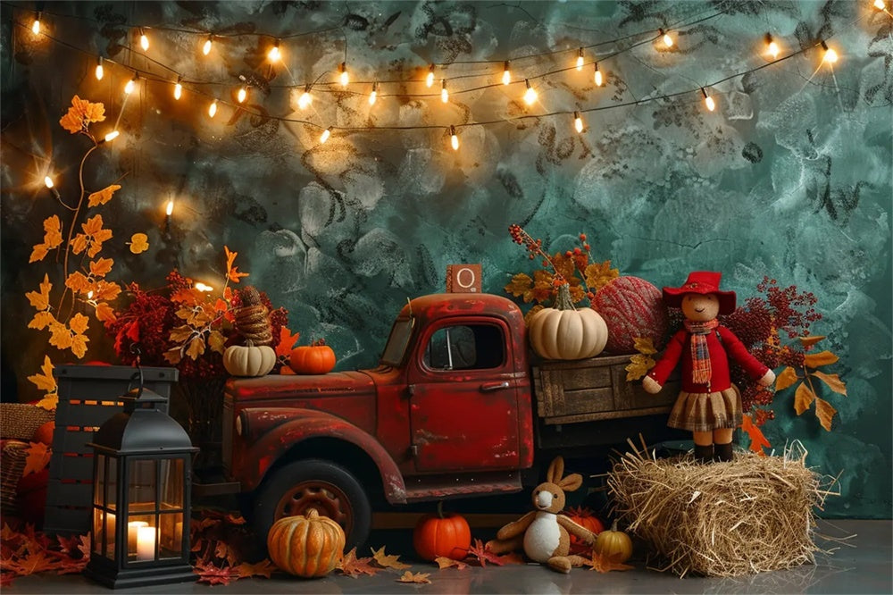 Autumn Red Truck filled with Pumpkin Backdrop UK BRP7-159