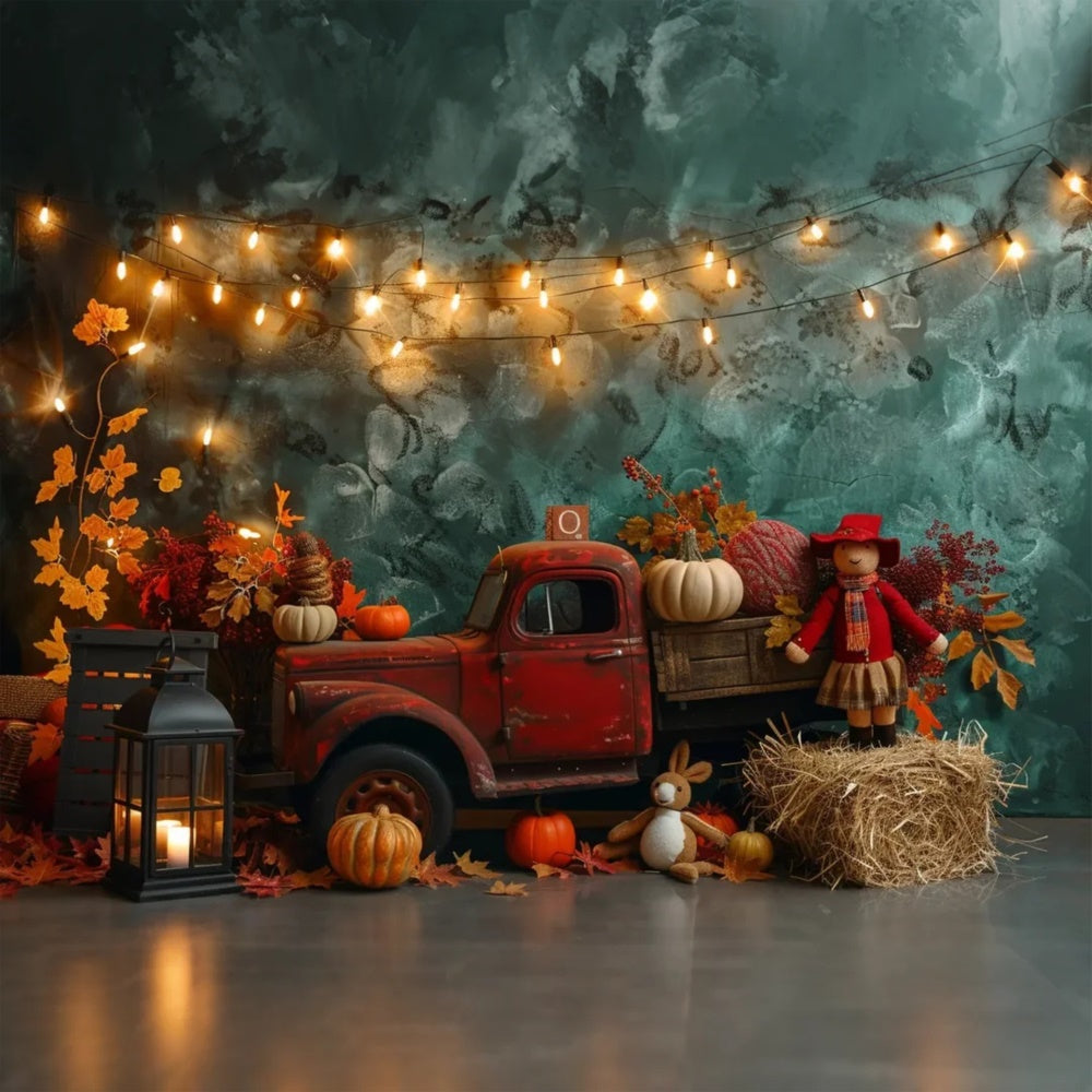 Autumn Red Truck filled with Pumpkin Backdrop UK BRP7-159