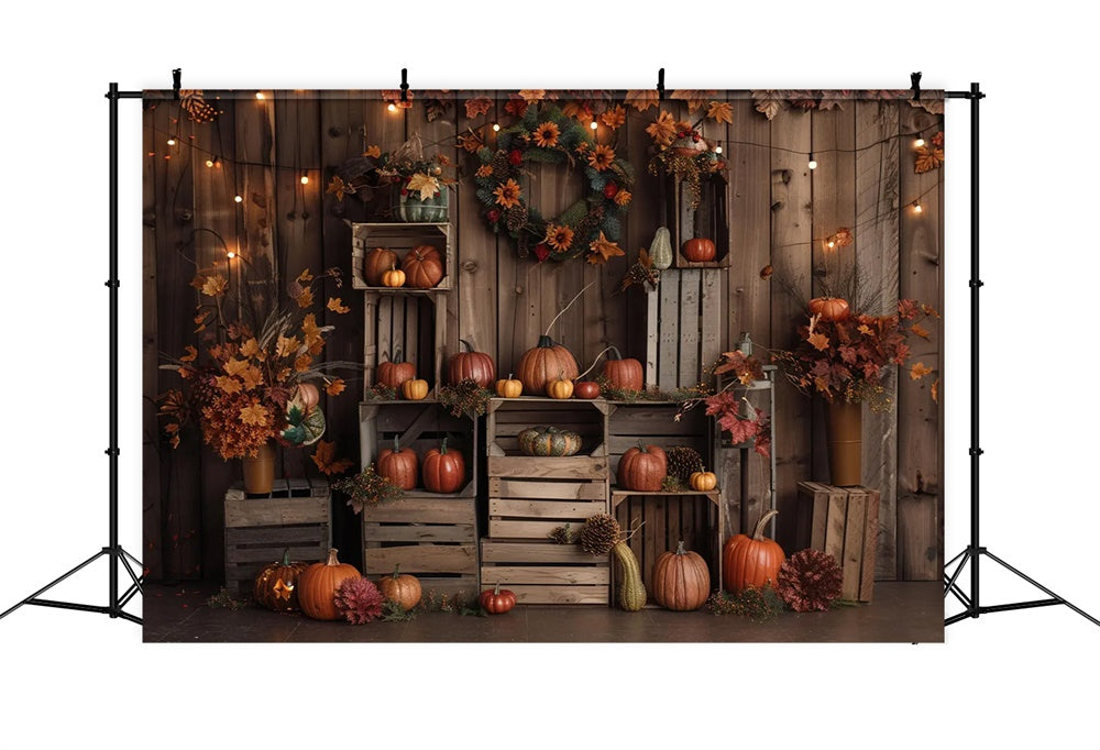 Autumn Dark Brown Wood Pumpkin Leaf Backdrop UK BRP7-160