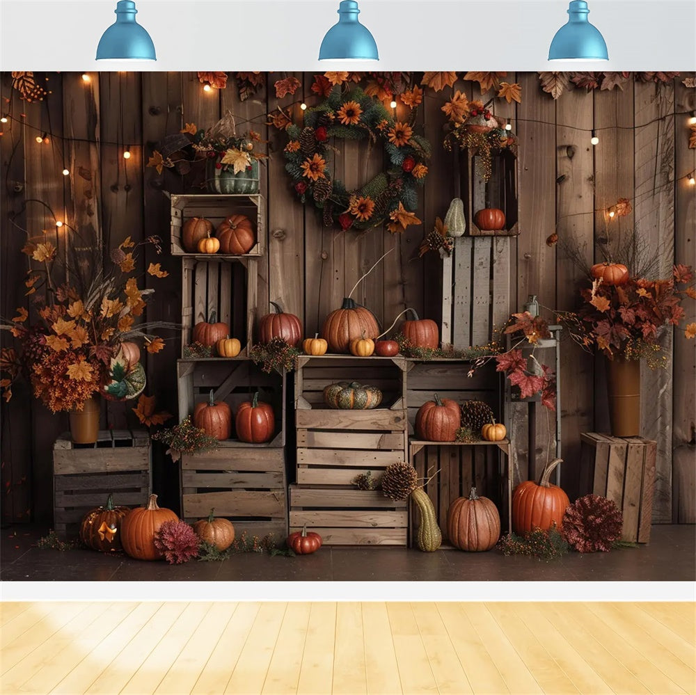 Autumn Dark Brown Wood Pumpkin Leaf Backdrop UK BRP7-160