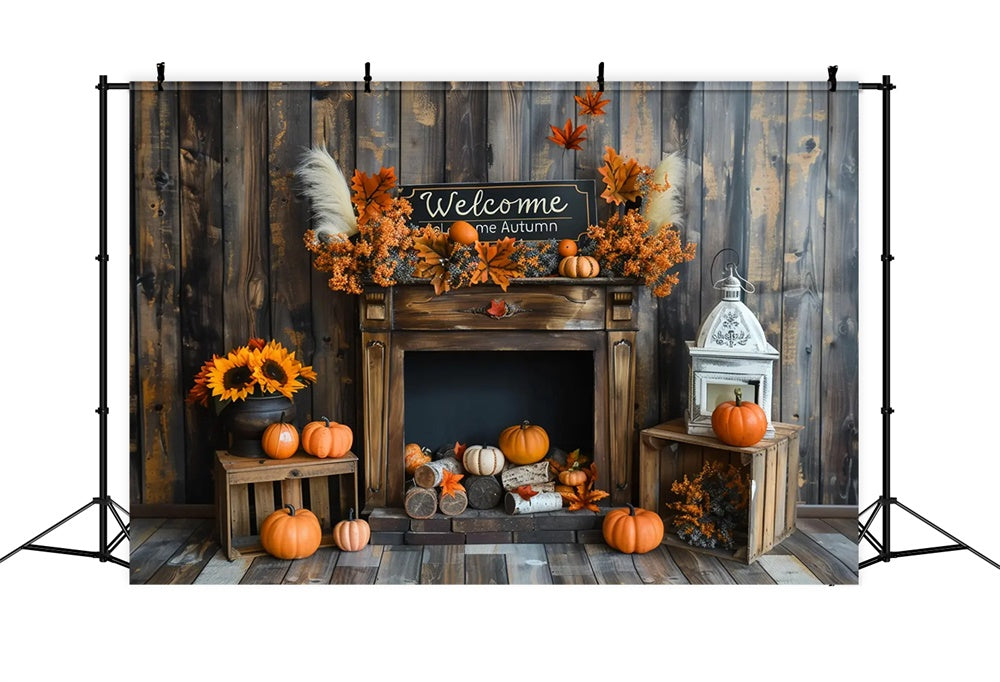 Welcome Autumn Pumpkins Wood Sunflowers Backdrop UK BRP7-162