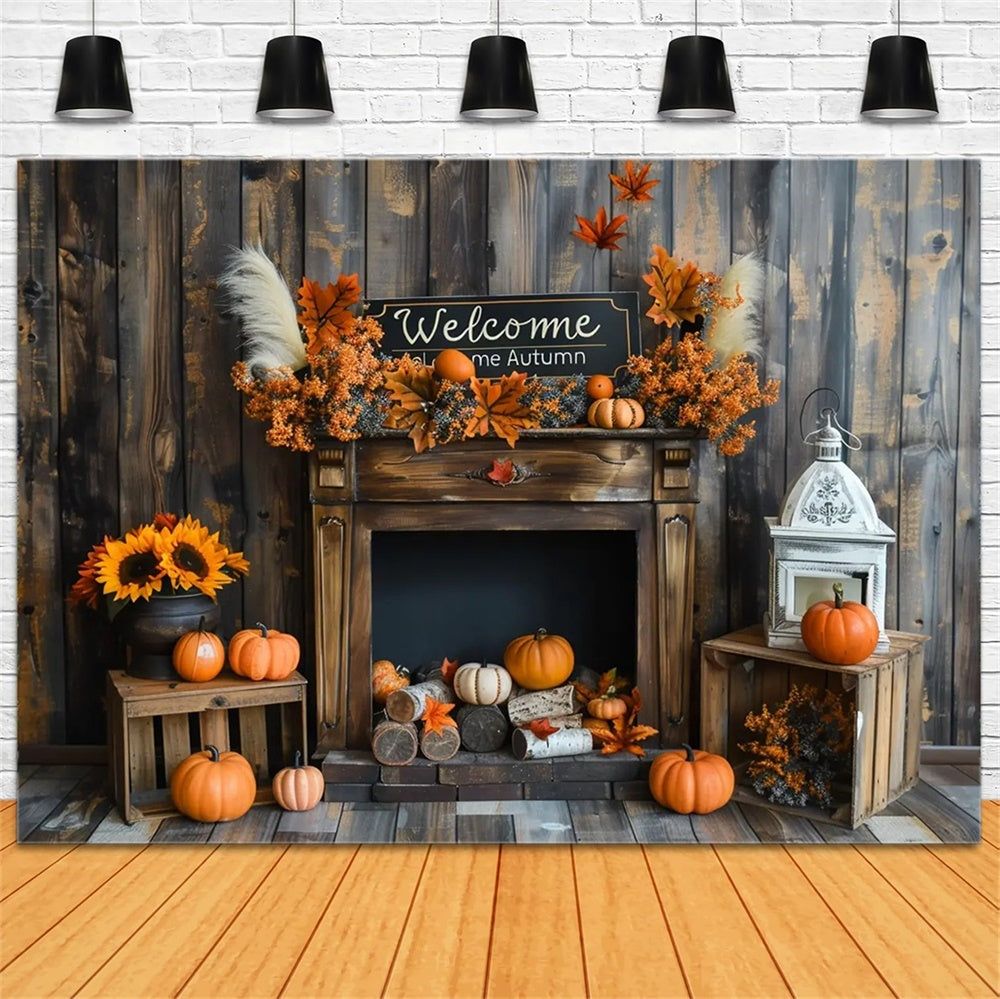 Welcome Autumn Pumpkins Wood Sunflowers Backdrop UK BRP7-162