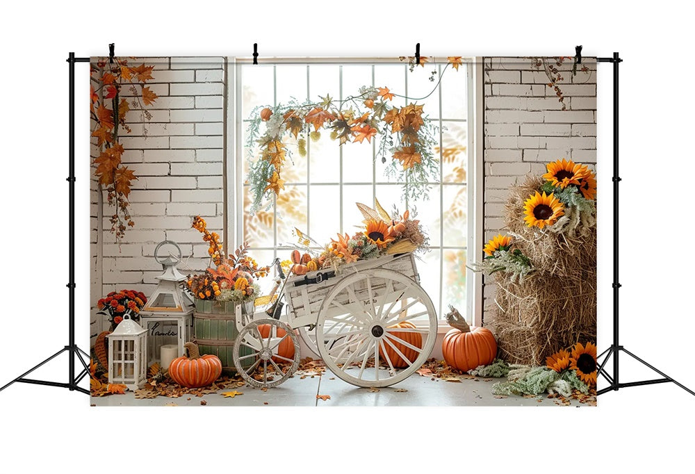 Autumn Straw Pumpkin Maple Leaf Tricycle Backdrop UK BRP7-163