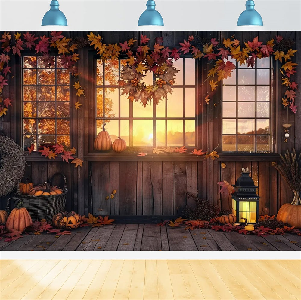 Autumn Sunset Farm Pumpkin House Leaves Backdrop UK BRP7-166