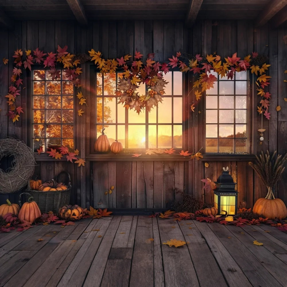 Autumn Sunset Farm Pumpkin House Leaves Backdrop UK BRP7-166