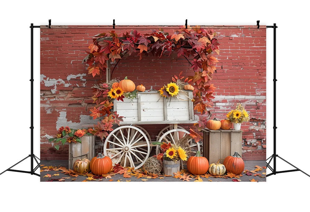 Ruined Brick Wall Pumpkin Stand Autumn Backdrop UK BRP7-167