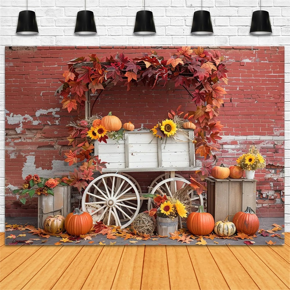 Ruined Brick Wall Pumpkin Stand Autumn Backdrop UK BRP7-167