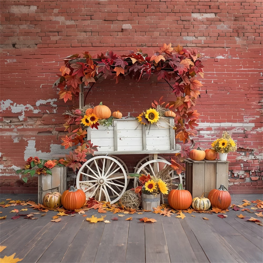 Ruined Brick Wall Pumpkin Stand Autumn Backdrop UK BRP7-167