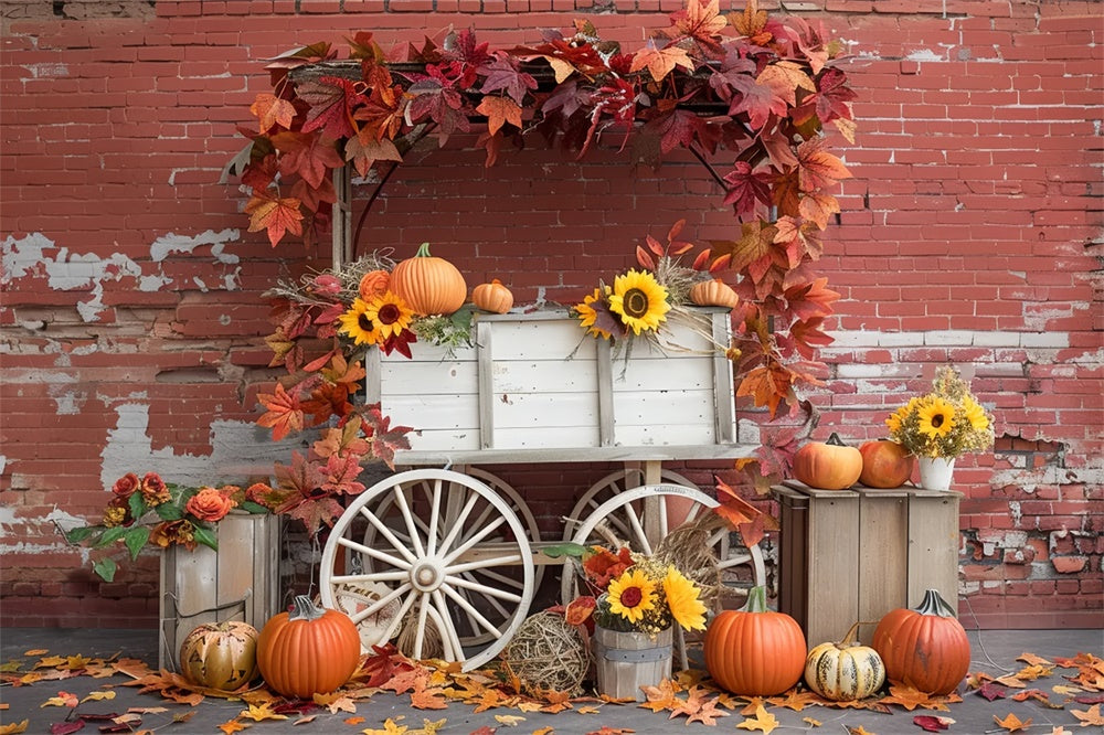 Ruined Brick Wall Pumpkin Stand Autumn Backdrop UK BRP7-167