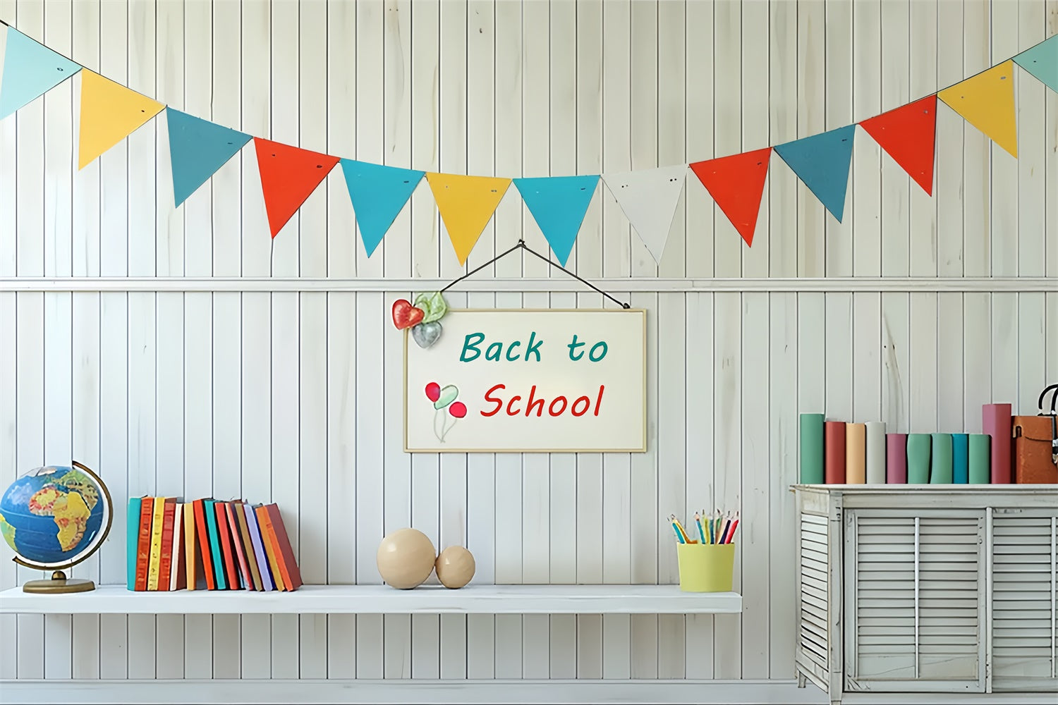 Back to School Colorful Flags Backdrop UK BRP7-170