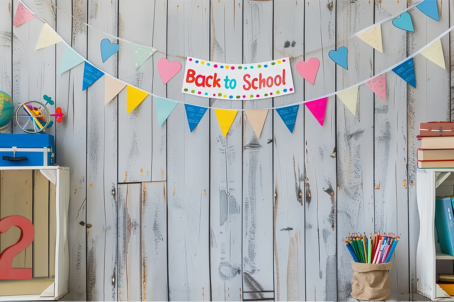 Back to School White Wall Globe Backdrop UK BRP7-171