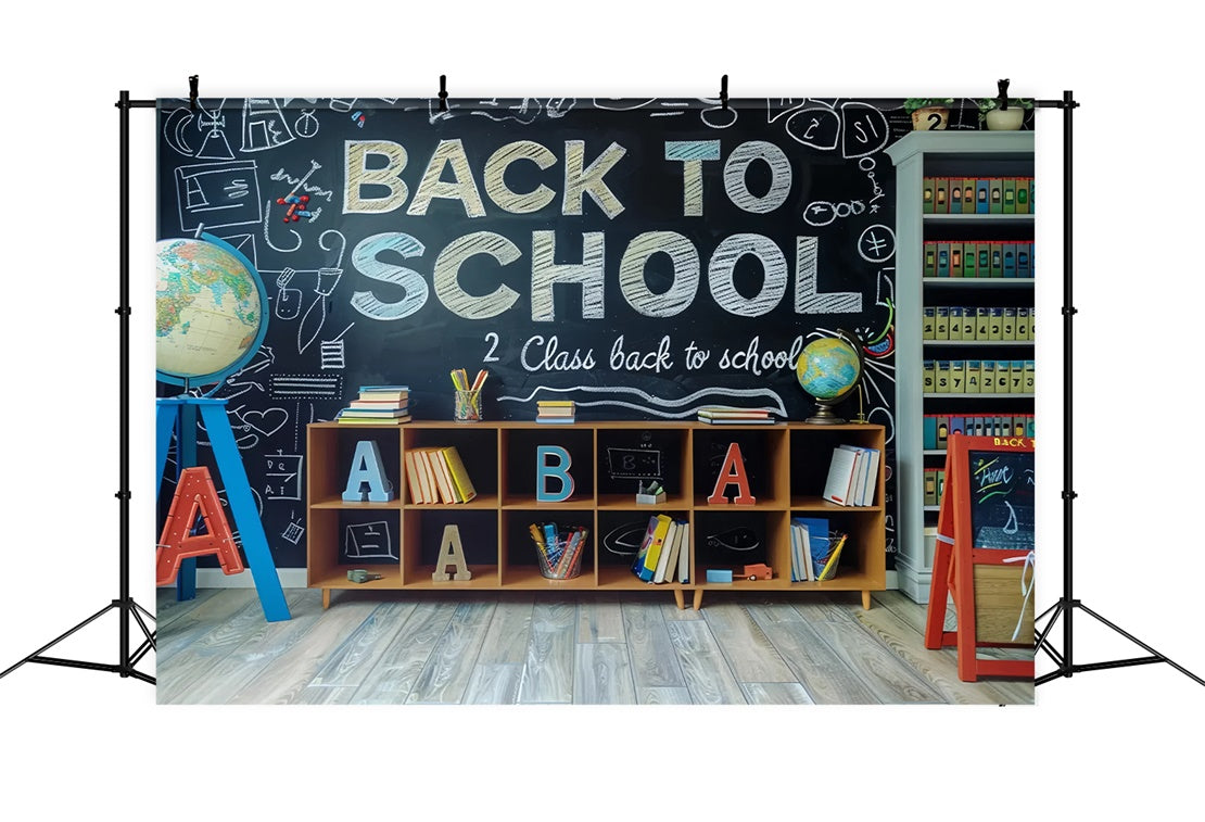 Back to School Study Bookshelf Globe Backdrop UK BRP7-172