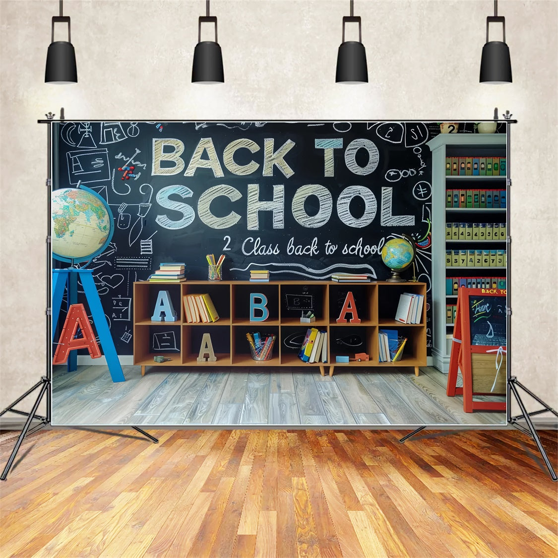 Back to School Study Bookshelf Globe Backdrop UK BRP7-172