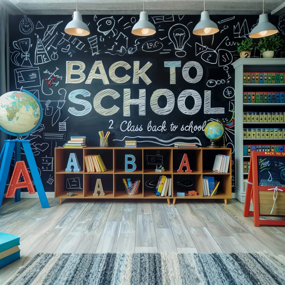 Back to School Study Bookshelf Globe Backdrop UK BRP7-172