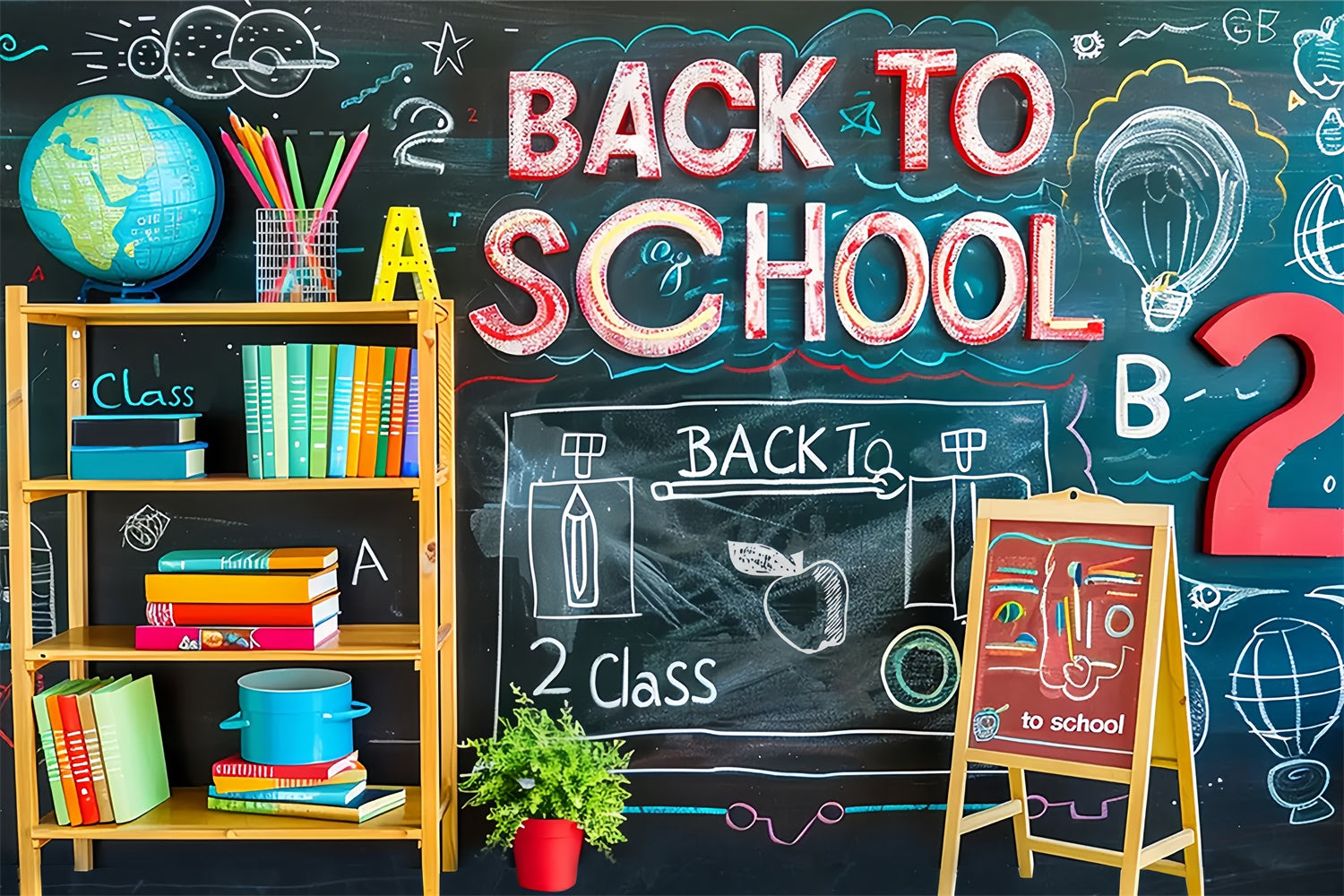 Back to School 2 Class Blackboard Backdrop UK BRP7-176