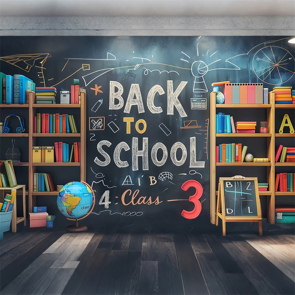 Back to School Bookshelf Blackboard Backdrop UK BRP7-177