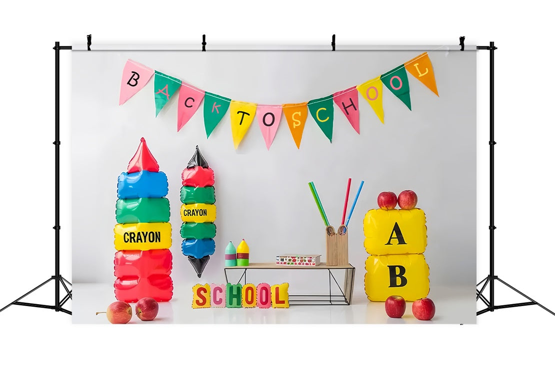 Back to School Cartoon Crayon Backdrop UK BRP7-187