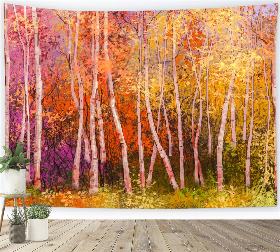 Colorful Autumn Birch Forest Backdrop UK BRP7-197