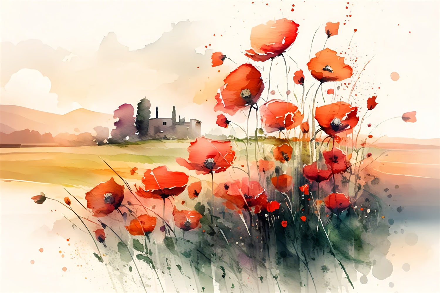 Watercolor Flowers Countryside Autumn Backdrop UK BRP7-198