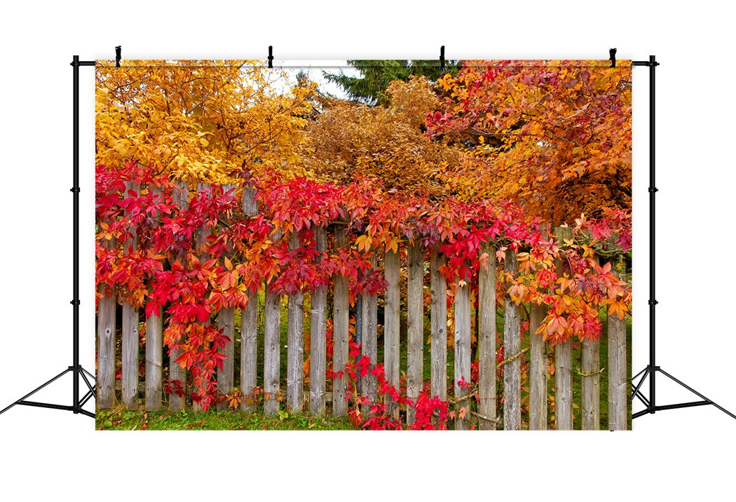 Autumn Fence with Colorful Leaves Backdrop UK BRP7-200