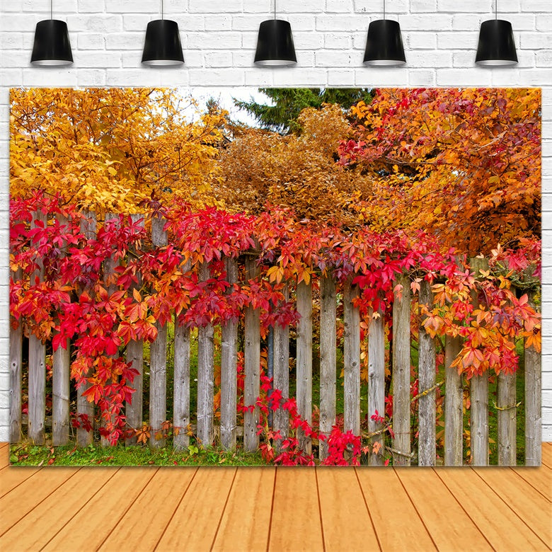 Autumn Fence with Colorful Leaves Backdrop UK BRP7-200