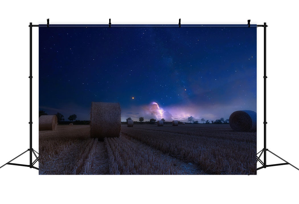 Nighttime Field Hay Bales Autumn Backdrop UK BRP7-207