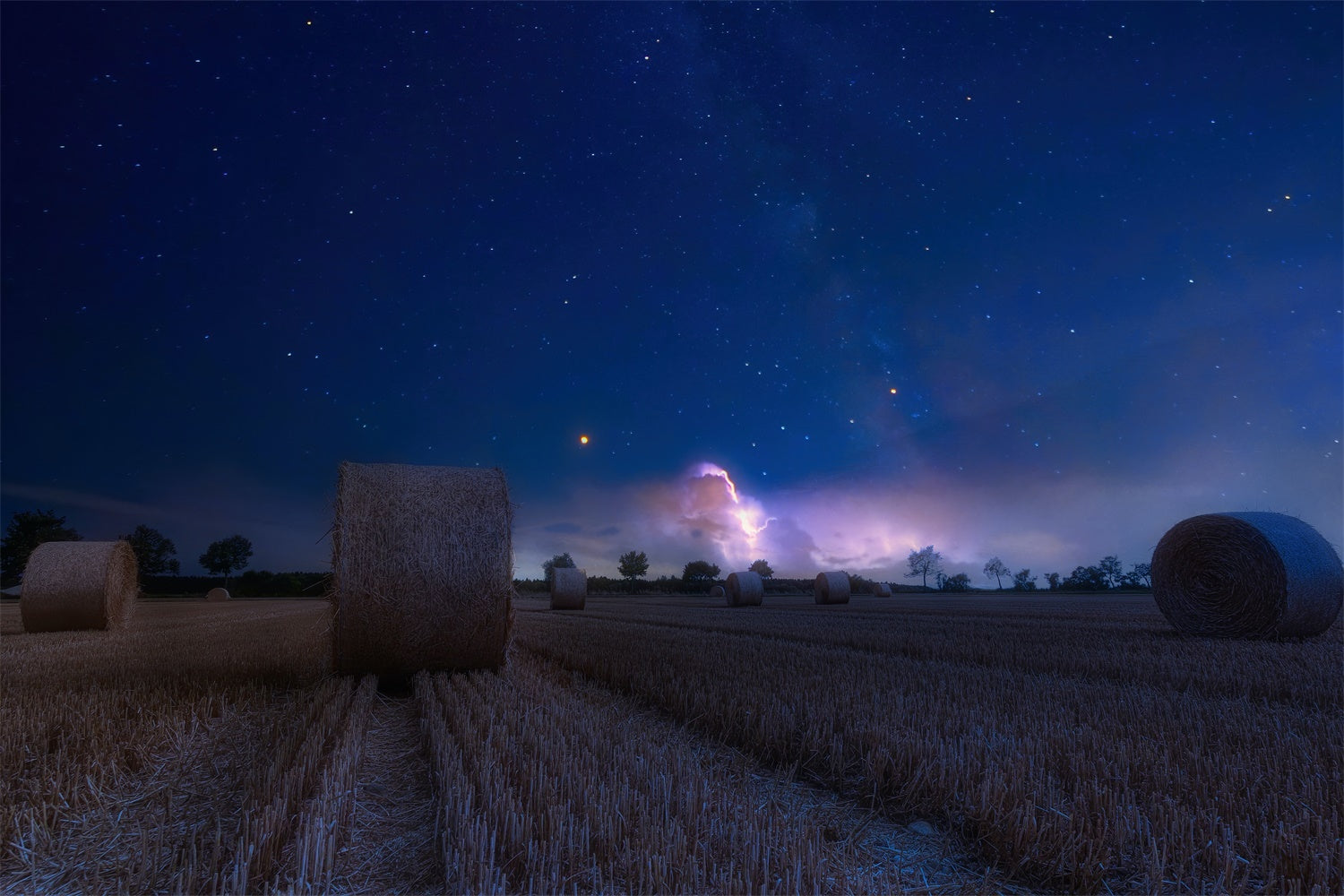 Nighttime Field Hay Bales Autumn Backdrop UK BRP7-207