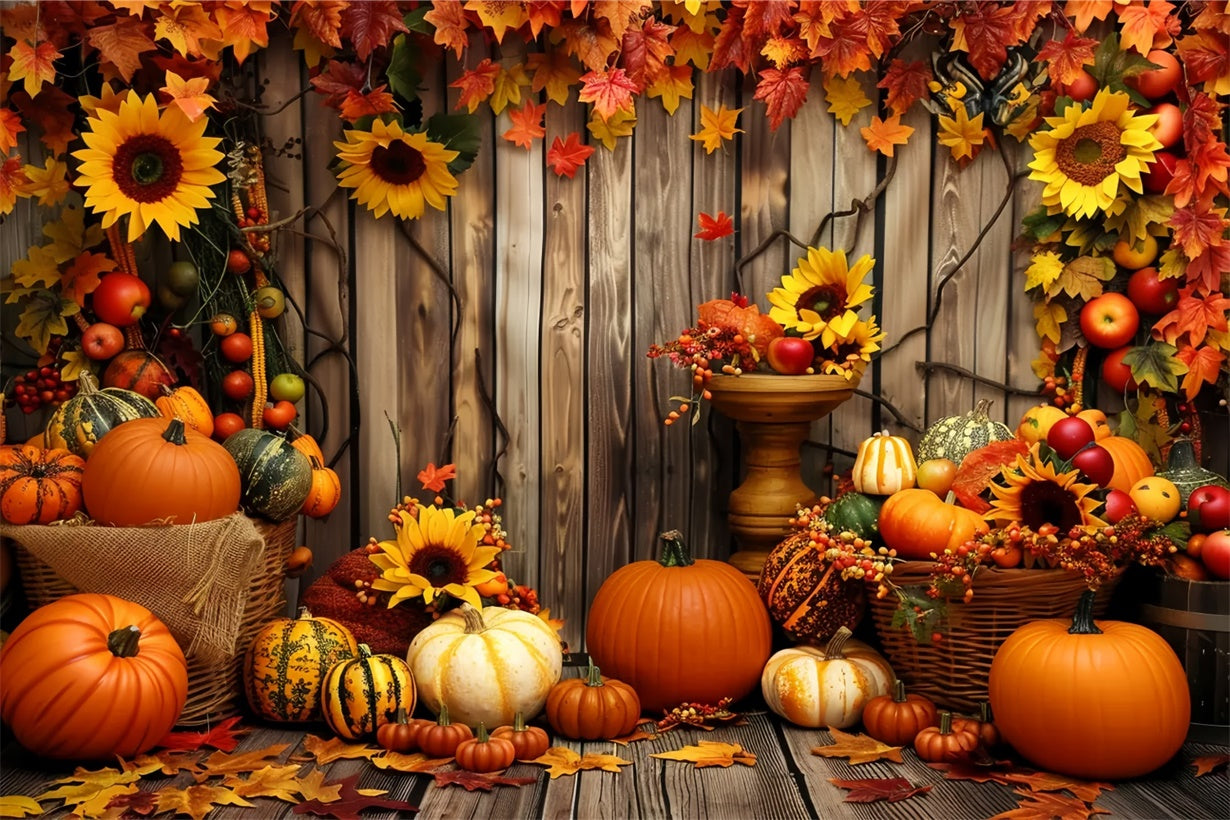 Charming Autumn Sunflower Pumpkin Backdrop UK BRP7-214