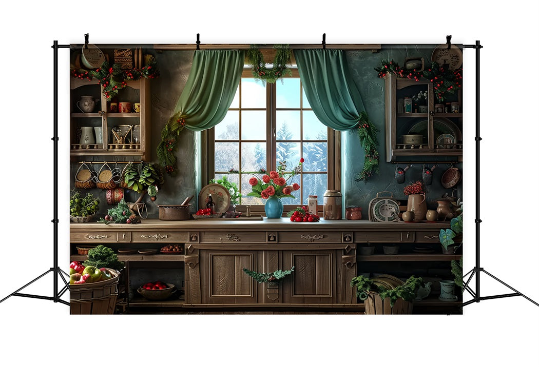 Christmas Cozy Winter Kitchen Backdrop UK BRP7-215