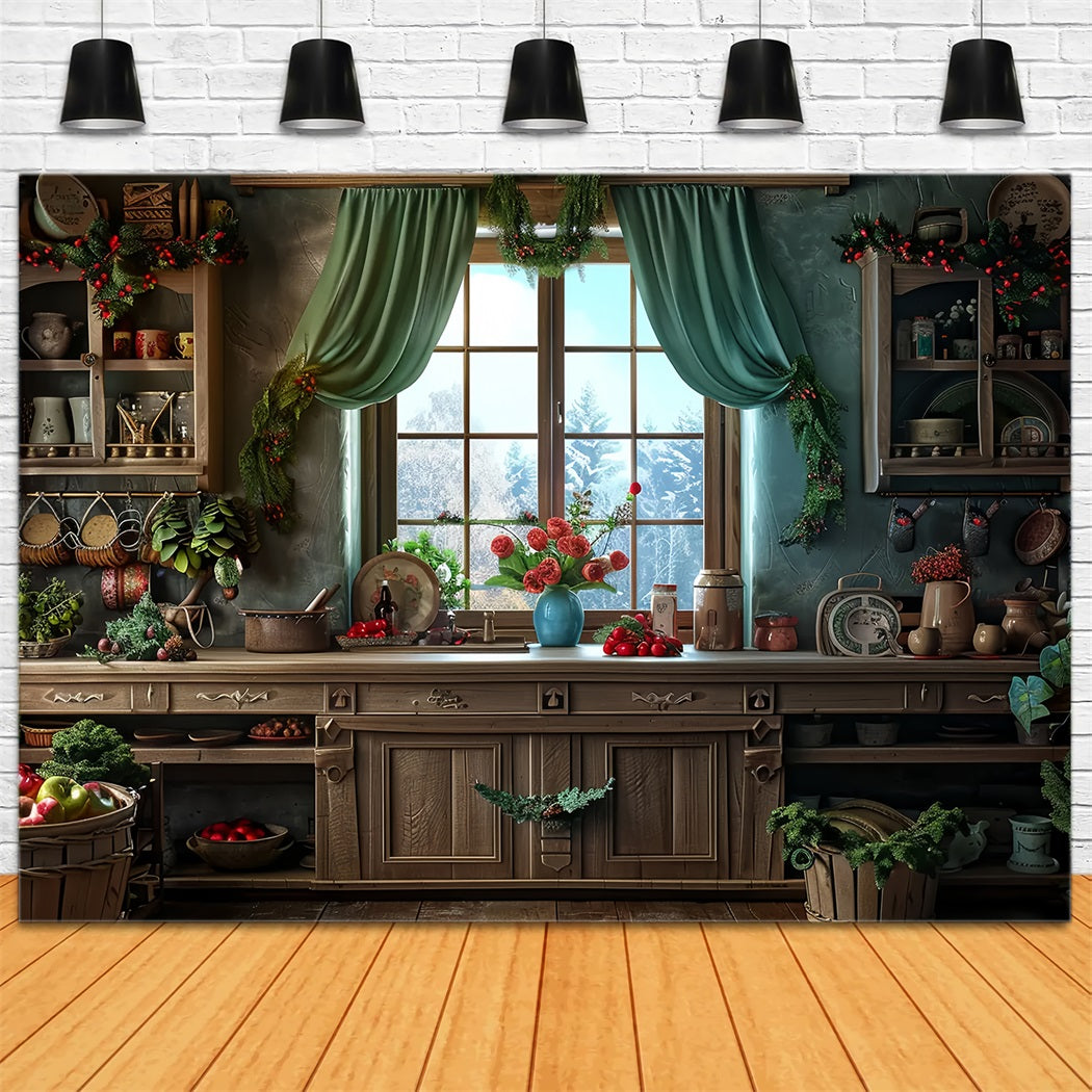 Christmas Cozy Winter Kitchen Backdrop UK BRP7-215