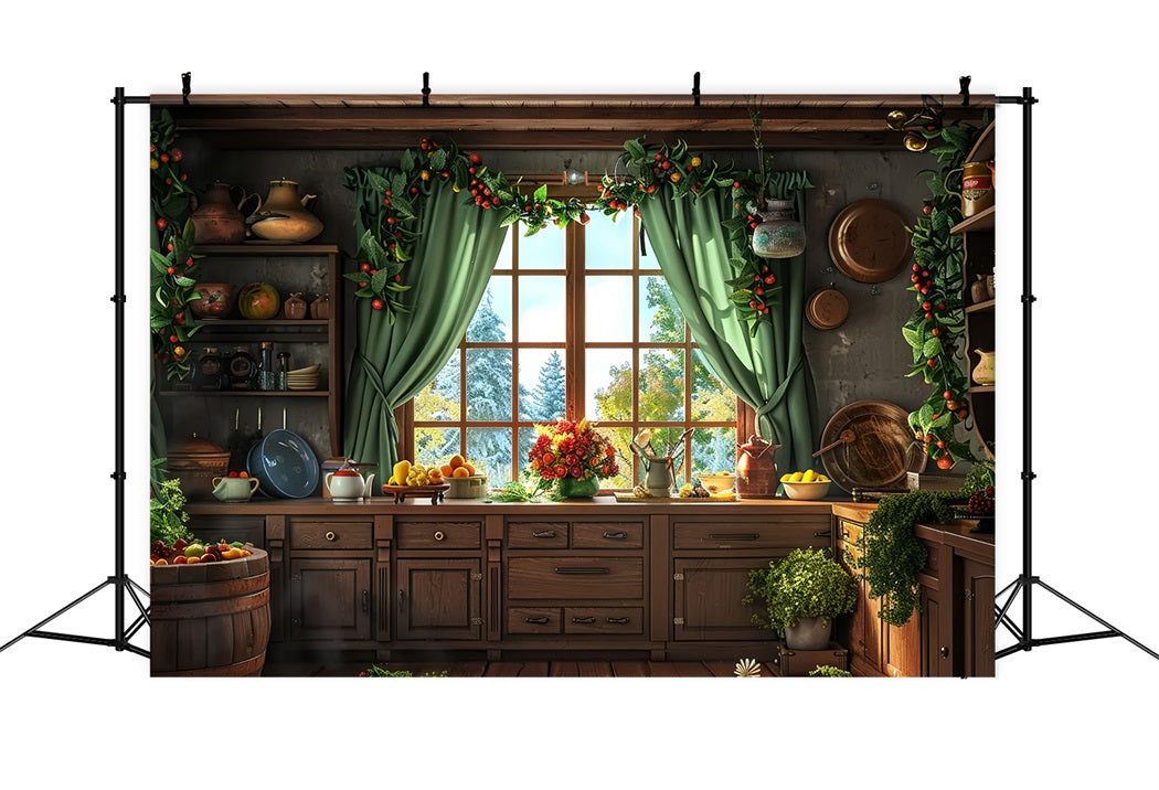 Christmas Cozy Country Kitchen Backdrop UK BRP7-216