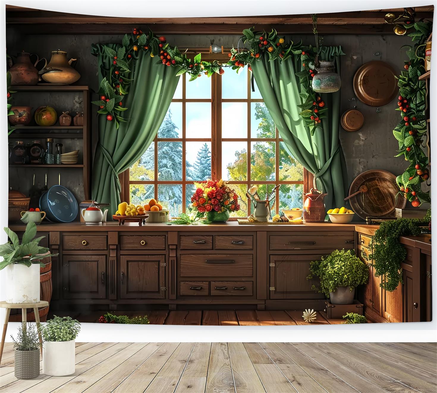 Christmas Cozy Country Kitchen Backdrop UK BRP7-216