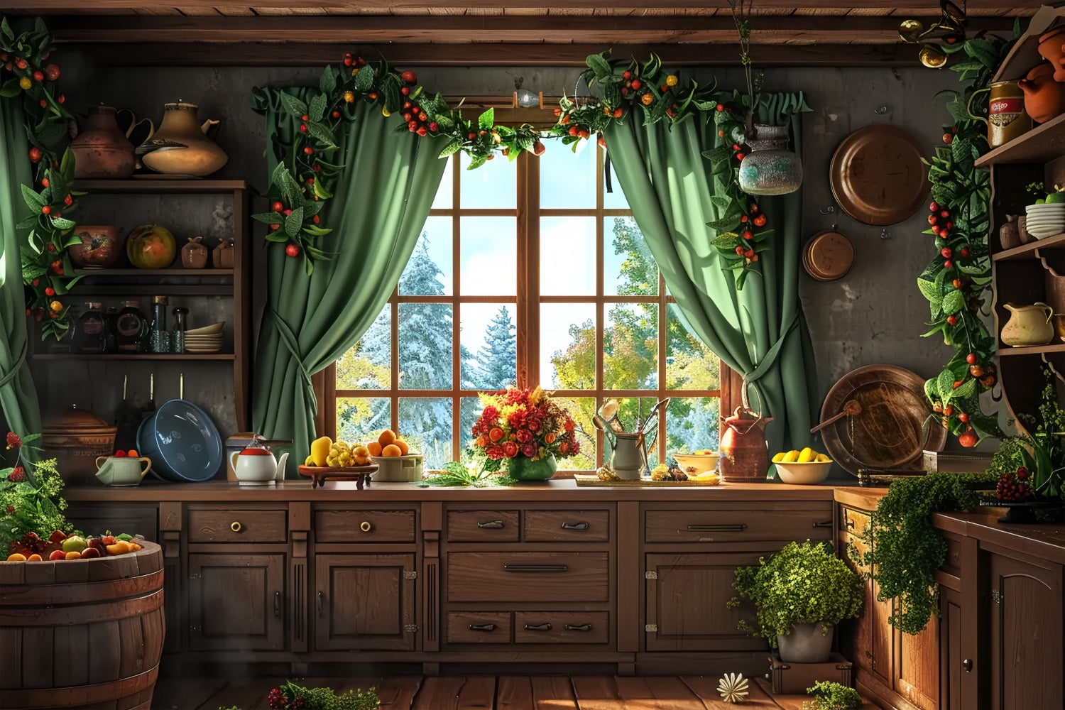 Christmas Cozy Country Kitchen Backdrop UK BRP7-216