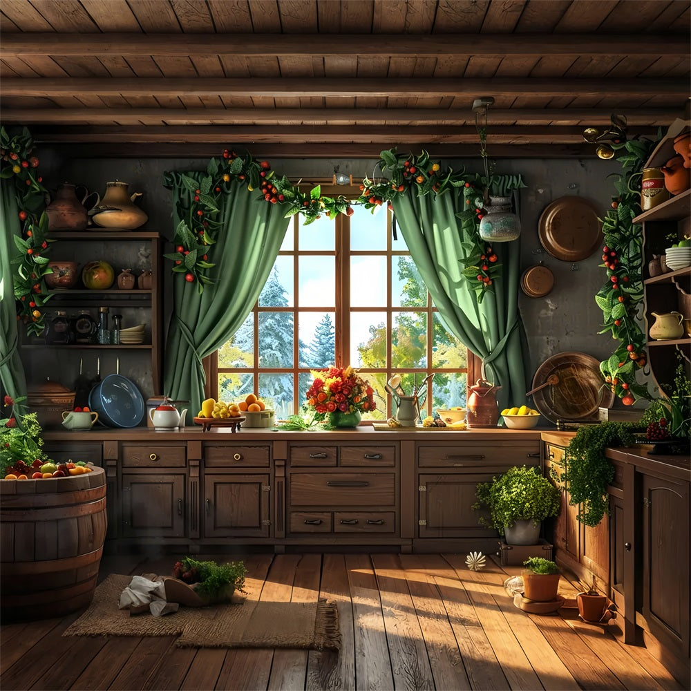 Christmas Cozy Country Kitchen Backdrop UK BRP7-216