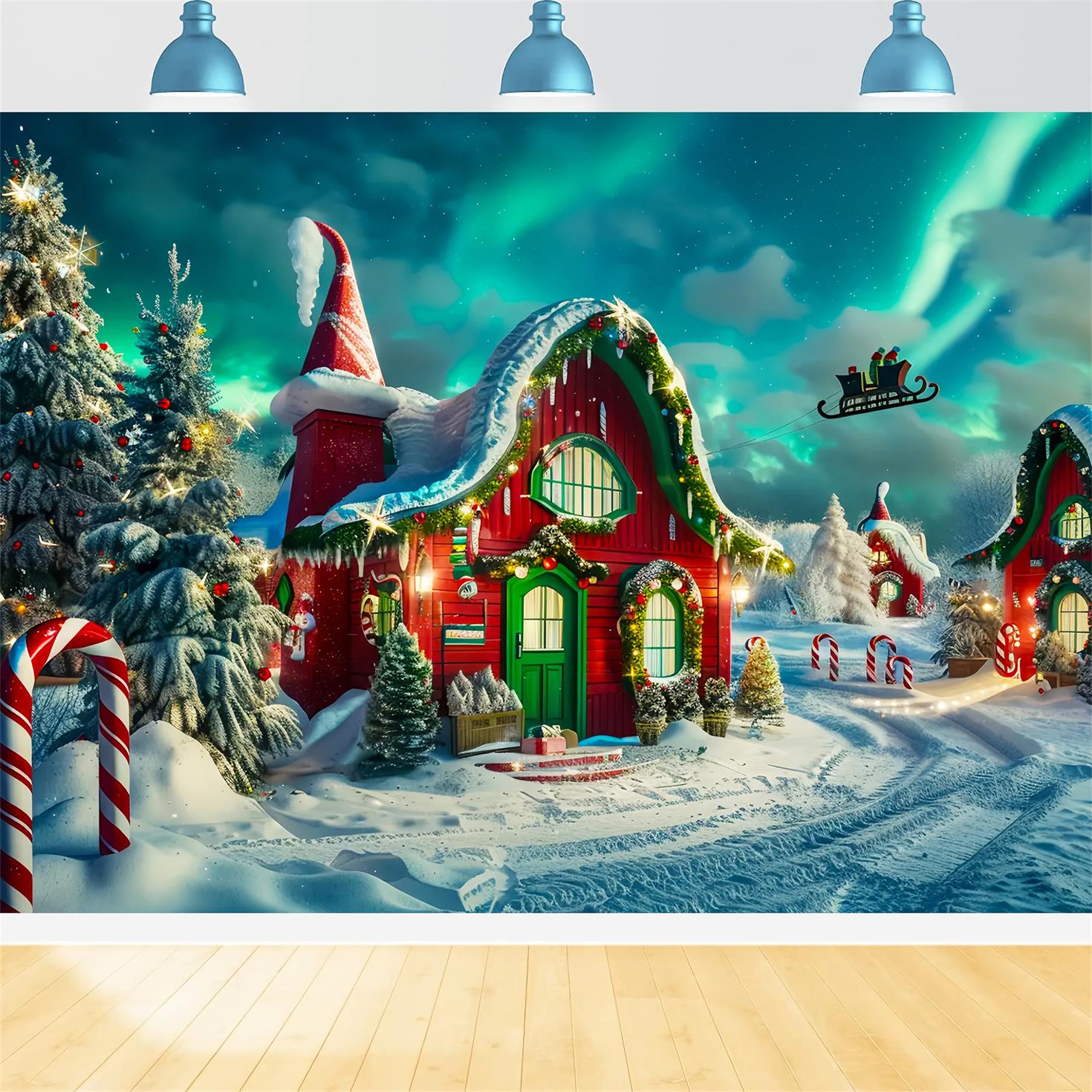 Christmas Elf House with Aurora Backdrop UK BRP7-218