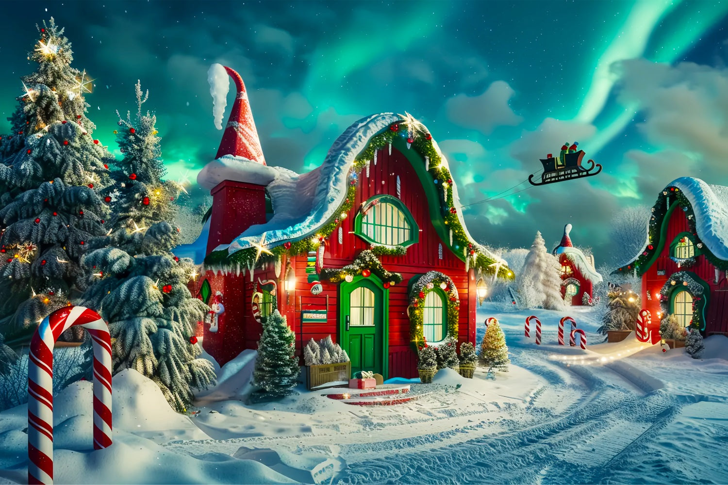 Christmas Elf House with Aurora Backdrop UK BRP7-218